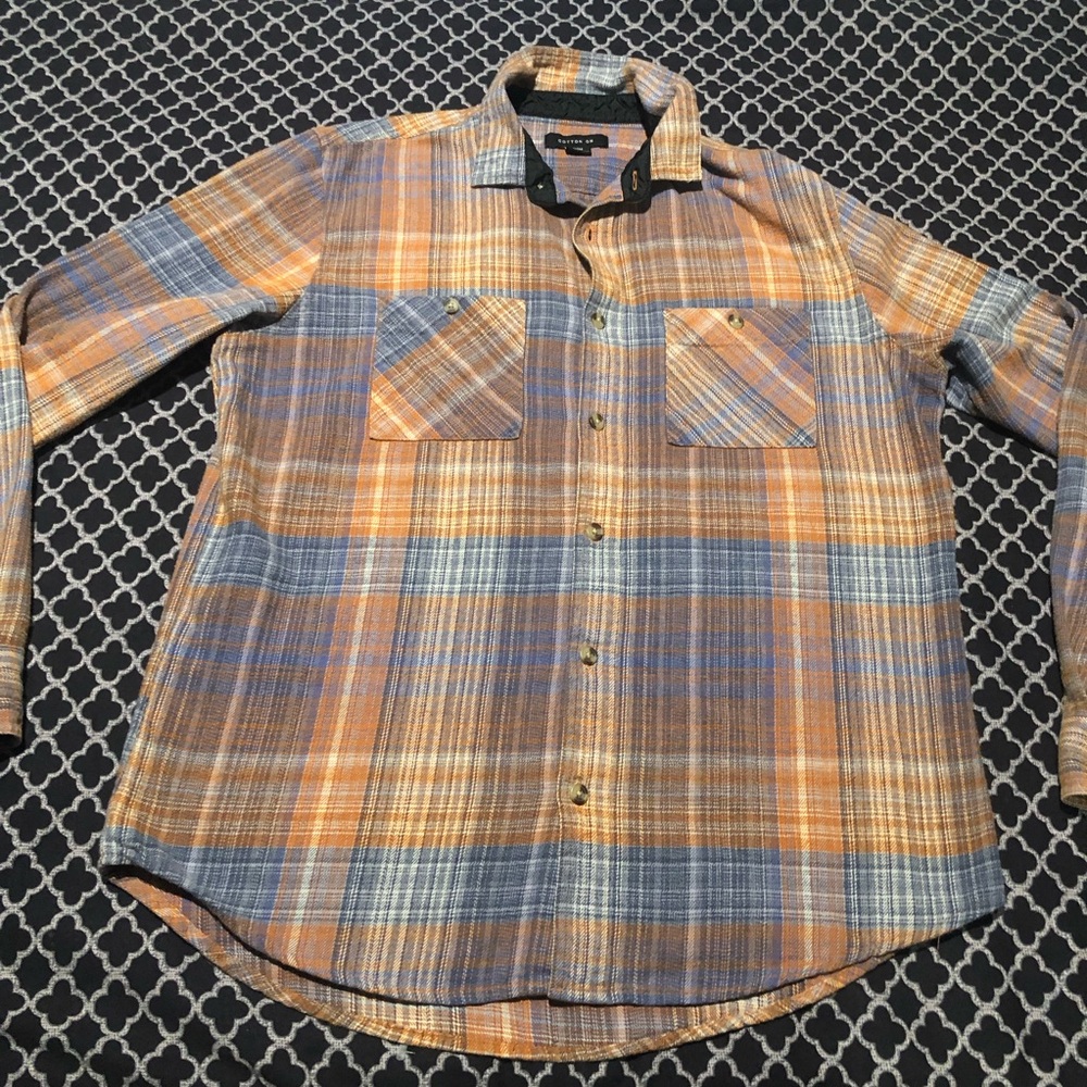 Cotton On Plaid Button Up Long Sleeve Shirt Double Pocket Brown Mens Medium L23
